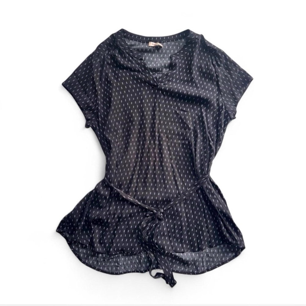 Full Moon Maternity Black Geometric Print Tie-Back Tunic Blouse Large